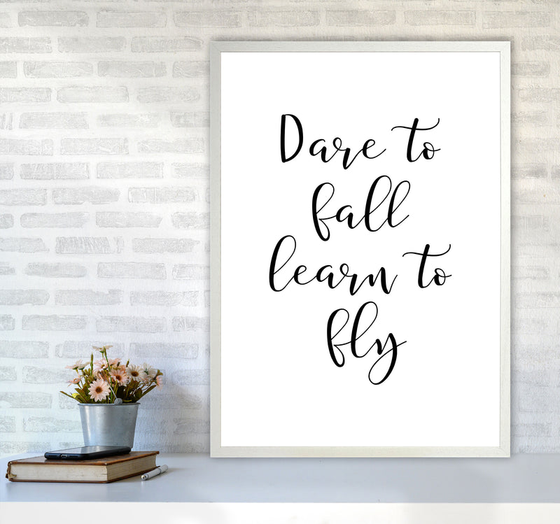 Dare To Fall Dream To Fly Framed Typography Wall Art Print A1 Oak Frame