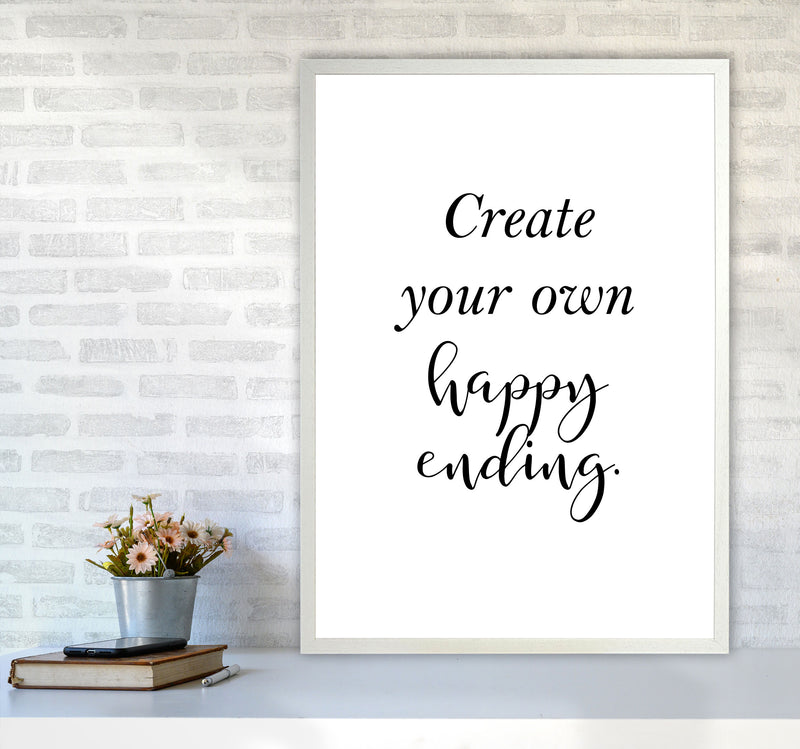 Create Your Own Happy Ending Framed Typography Wall Art Print A1 Oak Frame
