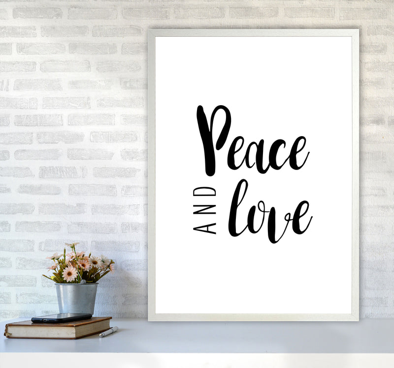 Peace And Love Framed Typography Wall Art Print A1 Oak Frame