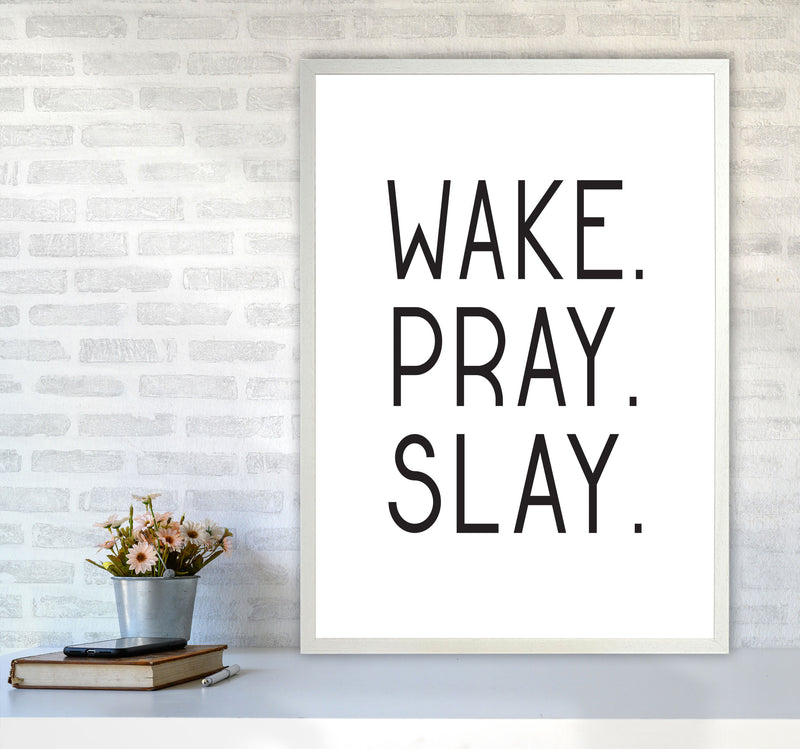 Wake Pray Slay Modern Print A1 Oak Frame