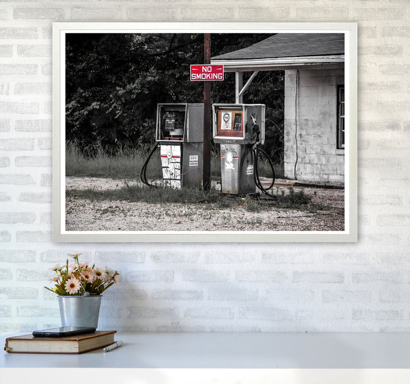 Abandoned Gas Pumps Modern Photography Print A1 Oak Frame