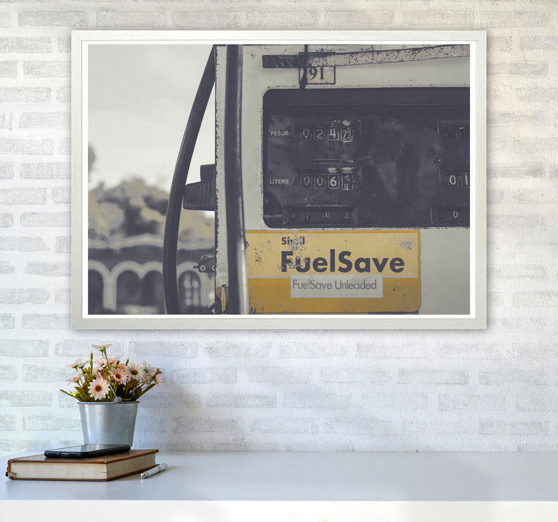 Yellow Fuel Save Gas Pump Modern Print A1 Oak Frame