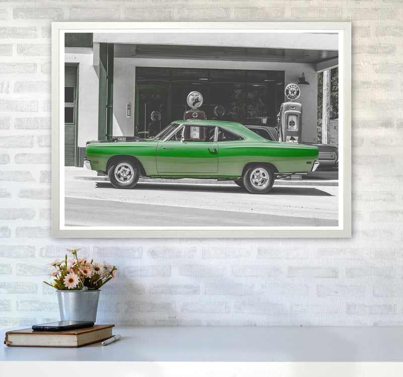 Green Car Modern Print A1 Oak Frame