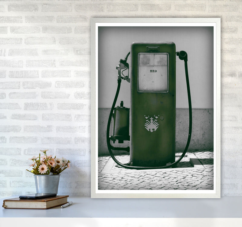 Vintage Green Gas Pump Modern Print A1 Oak Frame