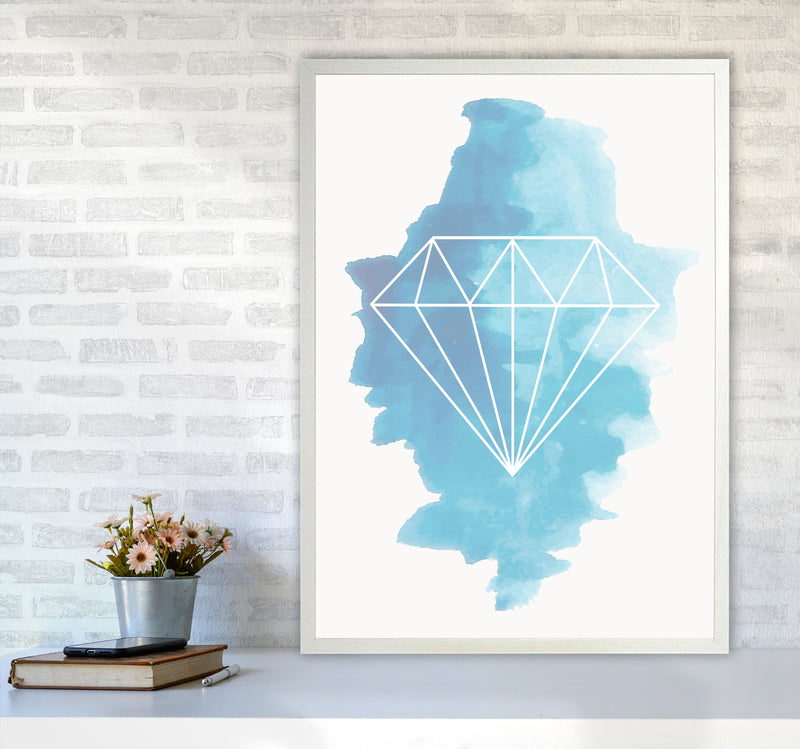 Geo Diamond Blue Watercolour Modern Print A1 Oak Frame