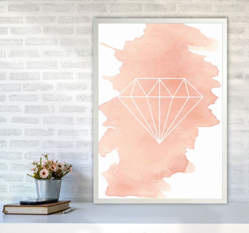 Geo Diamond Peach Watercolour Modern Print A1 Oak Frame
