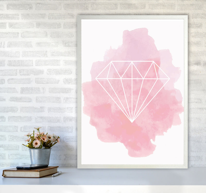 Geo Diamond Pink Watercolour Modern Print A1 Oak Frame