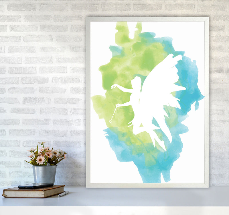 Fairy Turquoise Multi Watercolour Modern Print A1 Oak Frame
