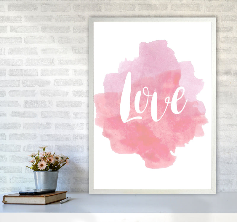 Love Pink Watercolour Modern Print A1 Oak Frame