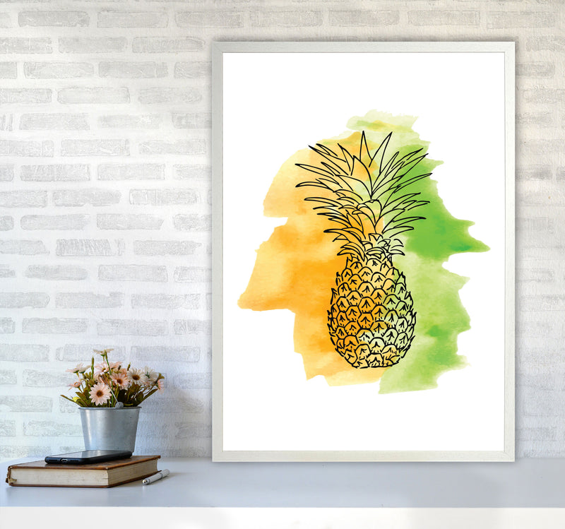 Orange And Green Pineapple Watercolour Modern Print A1 Oak Frame