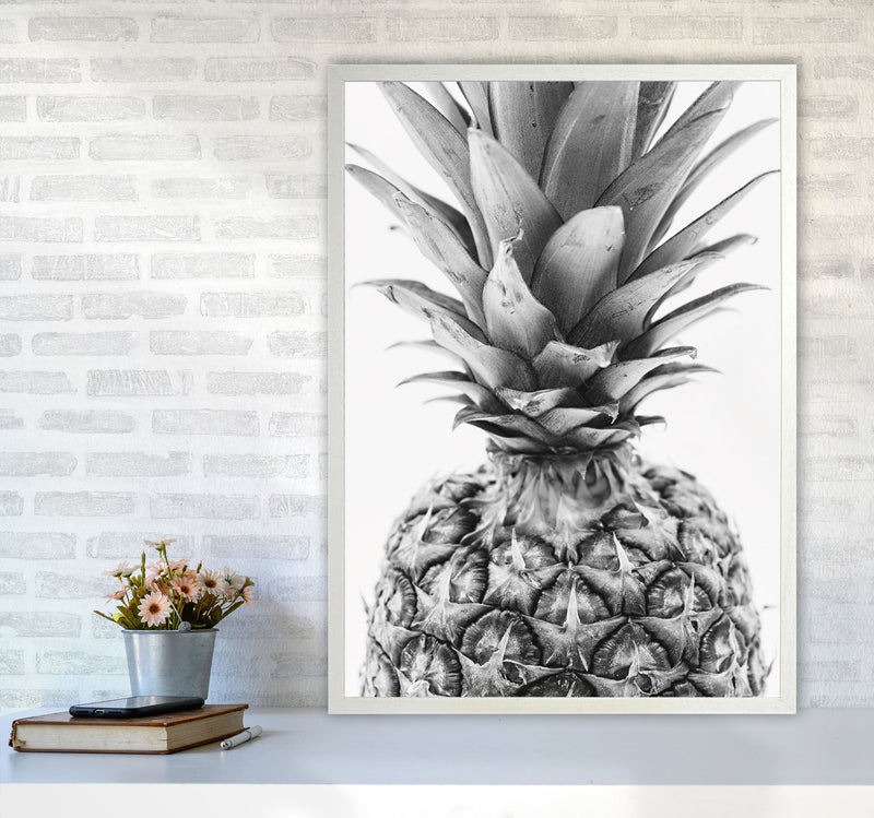 Black And White Pineapple Modern Print, Framed Kitchen Wall Art A1 Oak Frame