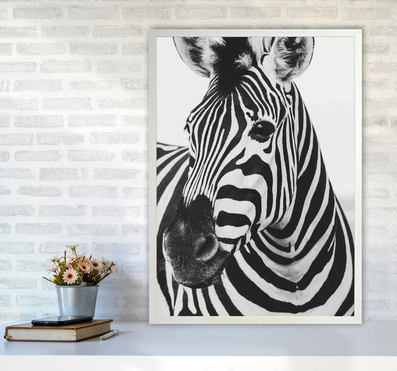 Black And White Zebra Modern Print Animal Art Print A1 Oak Frame