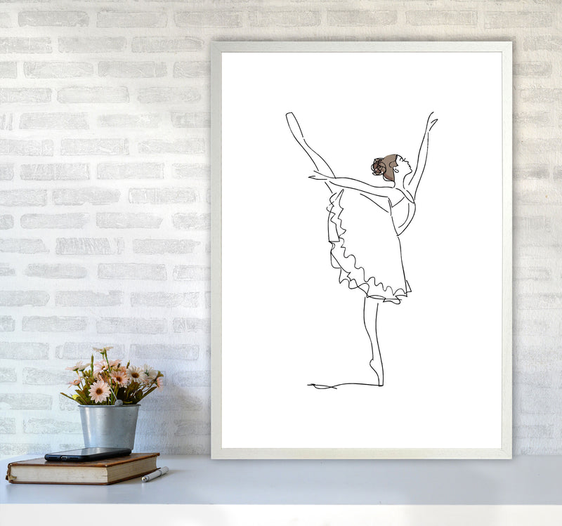 Ballet Dancer Line Drawing Modern Print A1 Oak Frame