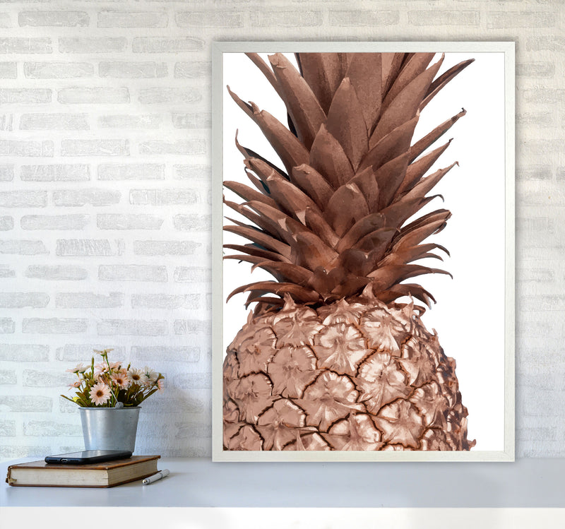 Rose Gold Pineapple Modern Print, Framed Kitchen Wall Art A1 Oak Frame