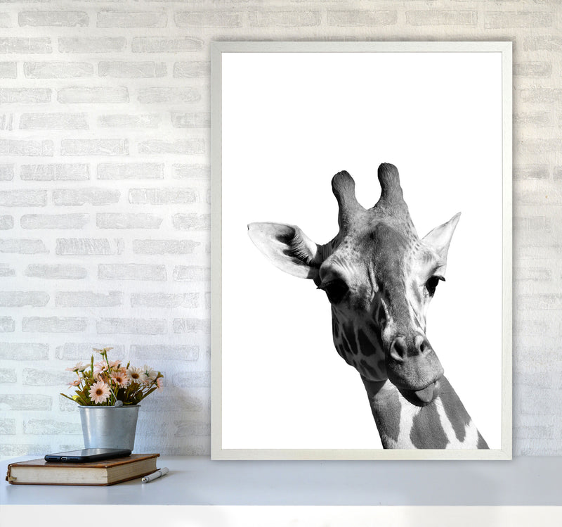Black And White Giraffe Modern Print Animal Art Print A1 Oak Frame