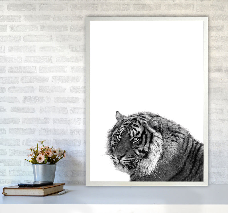 Black And White Tiger Modern Print Animal Art Print A1 Oak Frame