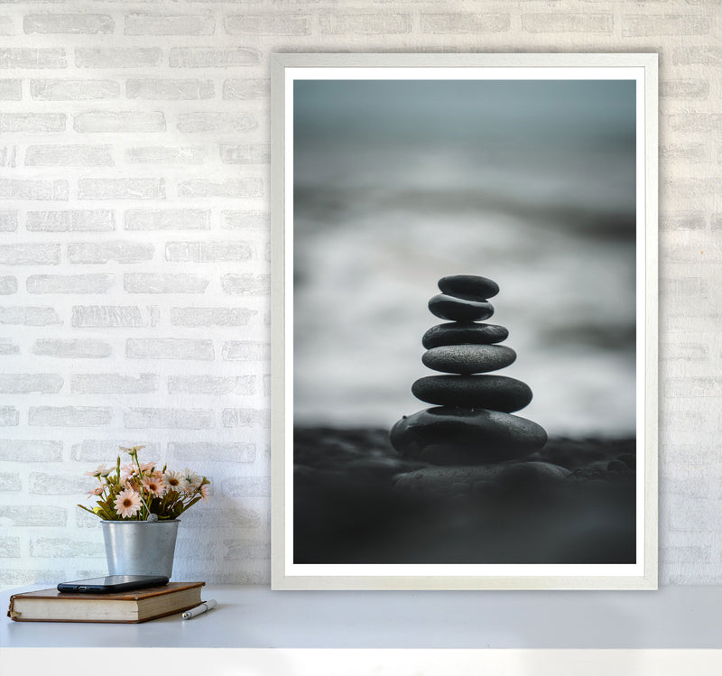 Black Pebble Stack Modern Print, Framed Botanical & Nature Art Print A1 Oak Frame