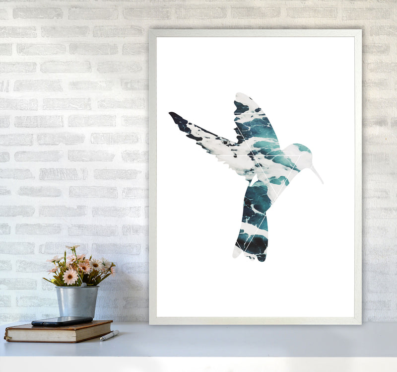 Blue Sea Bird Modern Print Animal Art Print A1 Oak Frame