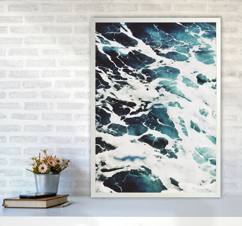 Blue White Water Modern Print, Framed Botanical & Nature Art Print A1 Oak Frame