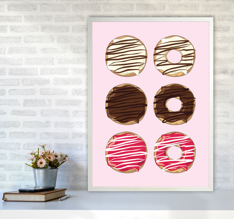 Donuts Pink Modern Print, Framed Kitchen Wall Art A1 Oak Frame