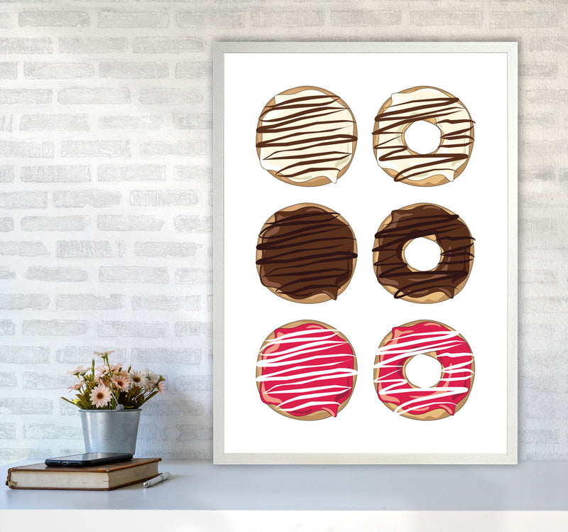 Donuts White Modern Print, Framed Kitchen Wall Art A1 Oak Frame