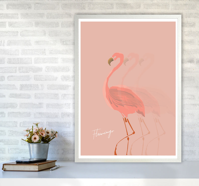 Flamingo Shadow Modern Print Animal Art Print A1 Oak Frame