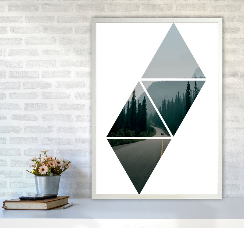 Abstract Triangles And Forest Modern Print A1 Oak Frame