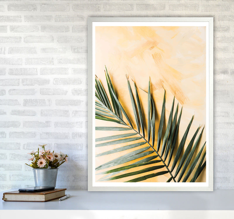Palm Leaf Yellow Modern Print, Framed Botanical & Nature Art Print A1 Oak Frame