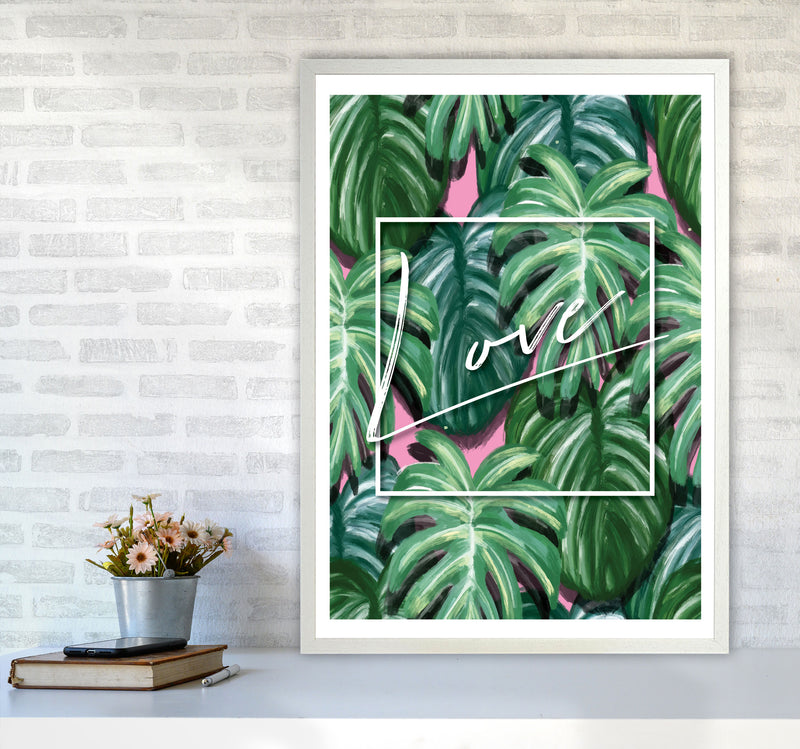 Love Green Leaves Modern Print, Framed Botanical & Nature Art Print A1 Oak Frame
