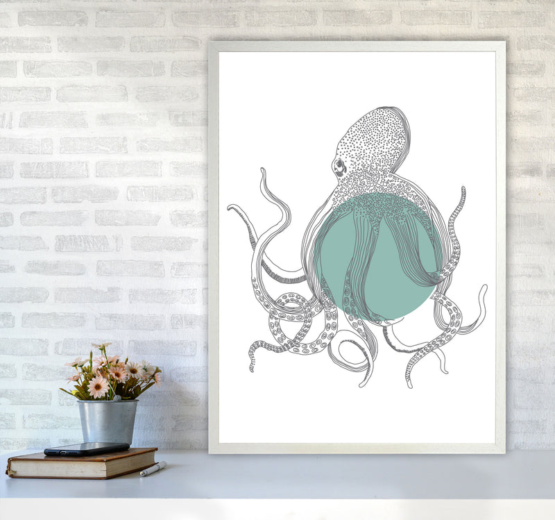 Marine Animals Octopus Modern Print Animal Art Print A1 Oak Frame