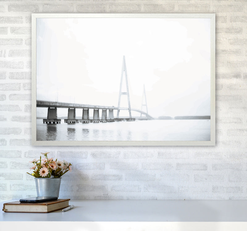 Minimal Grey Bridge Modern Print A1 Oak Frame