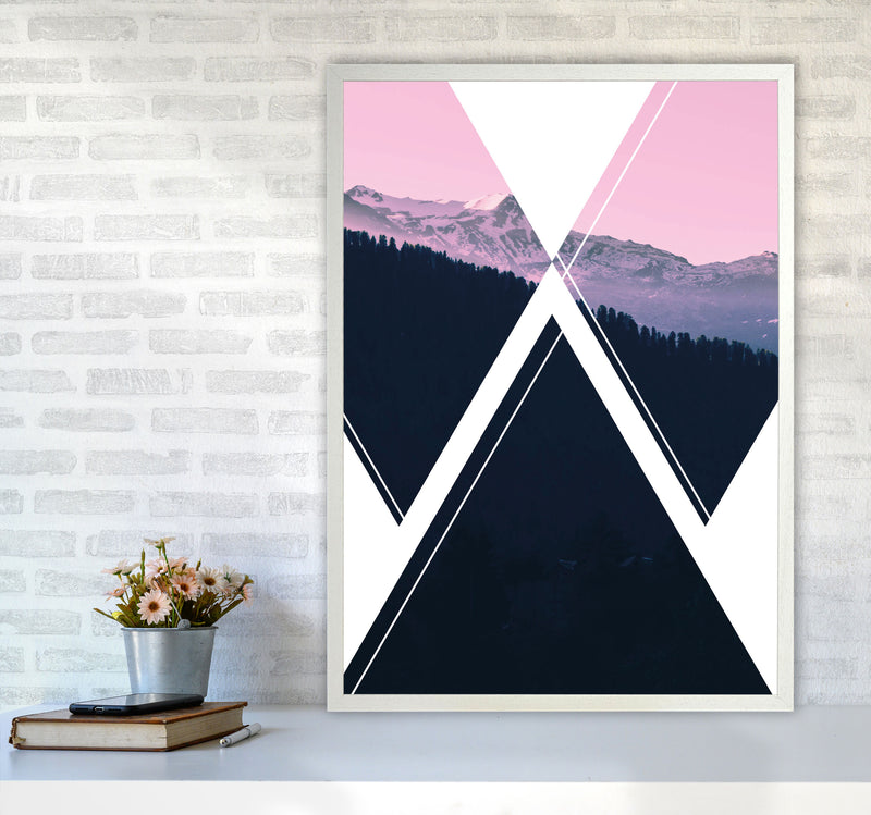 Abstract Pink Mountain Modern Print A1 Oak Frame