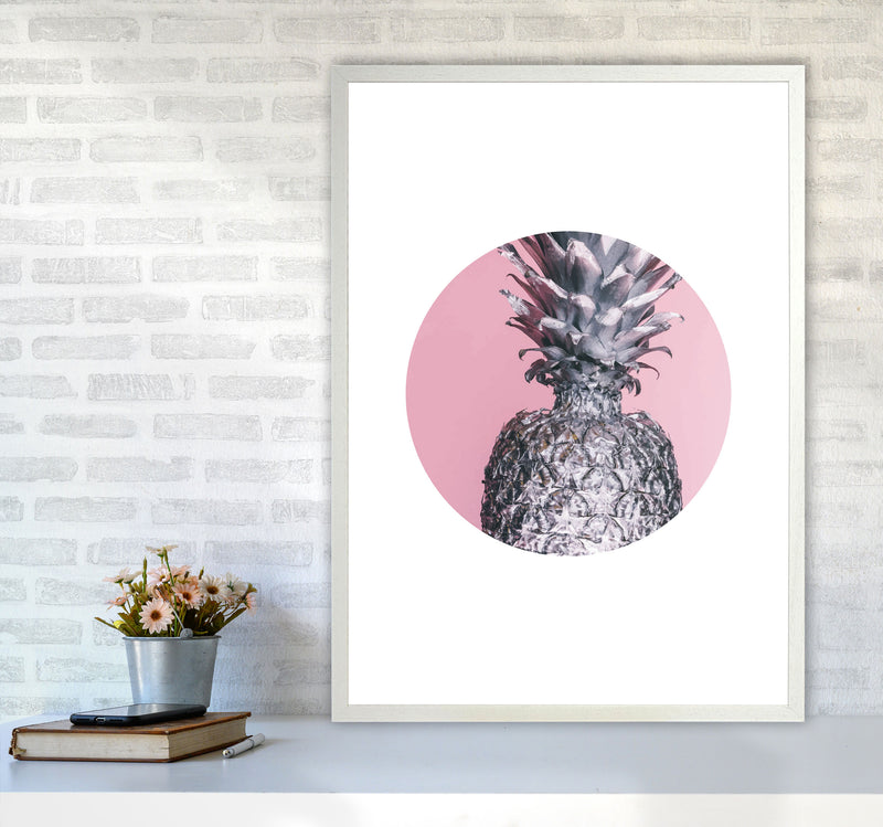 Pineapple Pink Circle Modern Print A1 Oak Frame