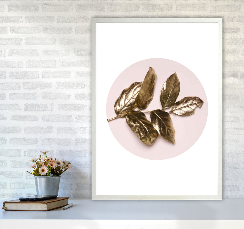 Pink And Gold Leaf Modern Print, Framed Botanical & Nature Art Print A1 Oak Frame