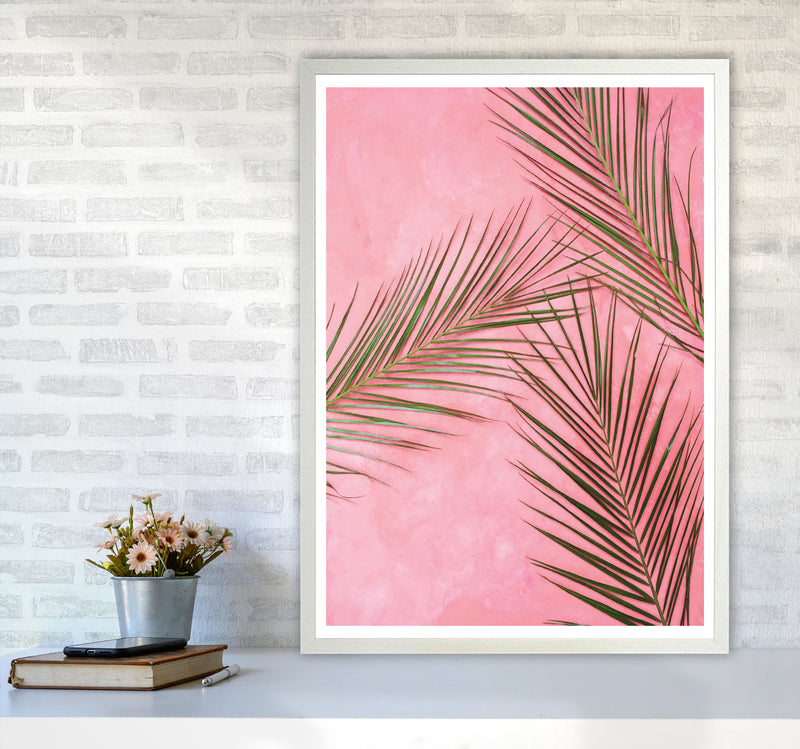 Pink Palm Leaves Modern Print, Framed Botanical & Nature Art Print A1 Oak Frame