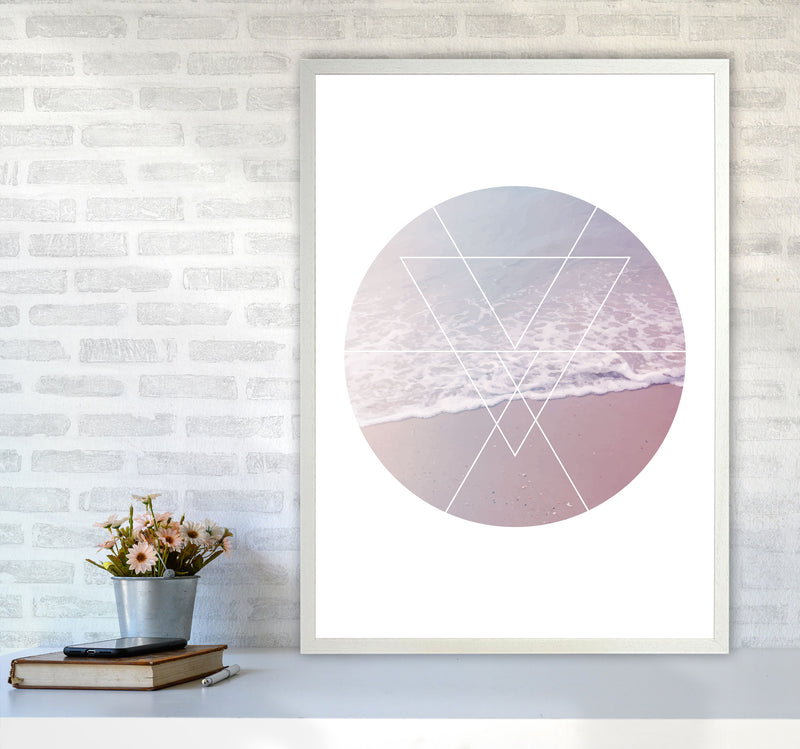 Pink And Blue Abstract Tide Modern Print A1 Oak Frame