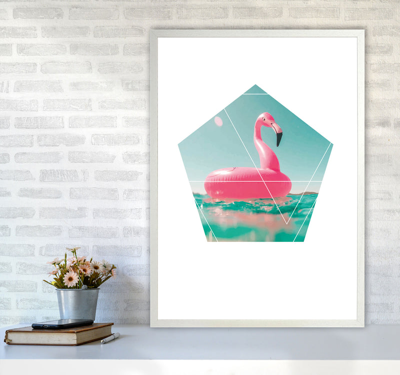 Pink Flamingo Inflatable Modern Print A1 Oak Frame