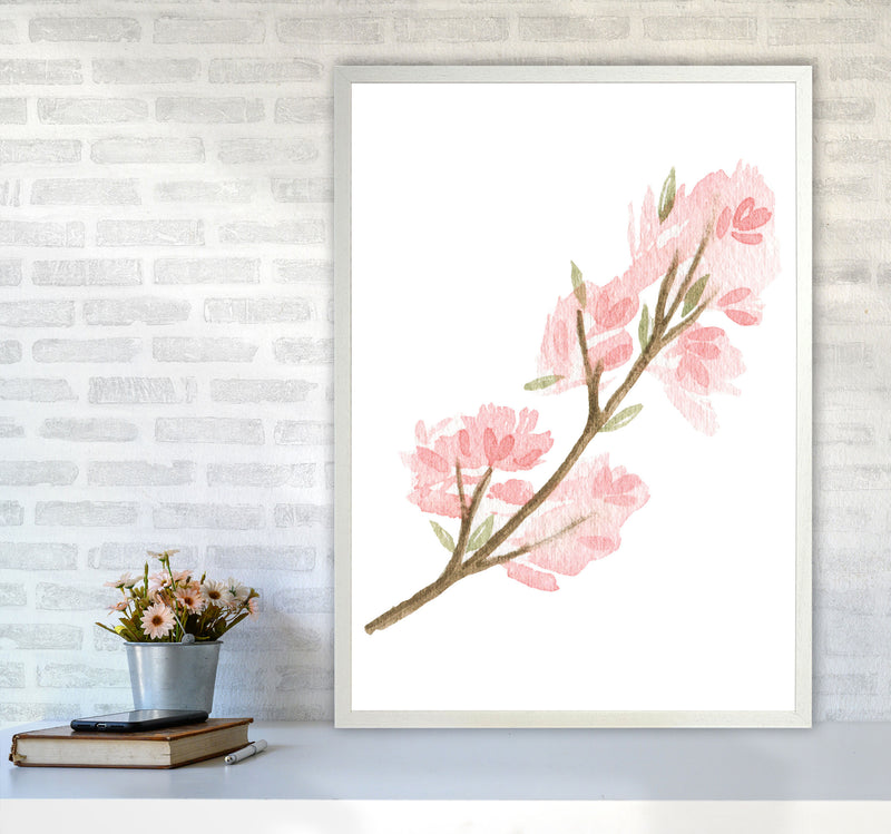 Pink Watercolour Flower 4 Modern Print A1 Oak Frame
