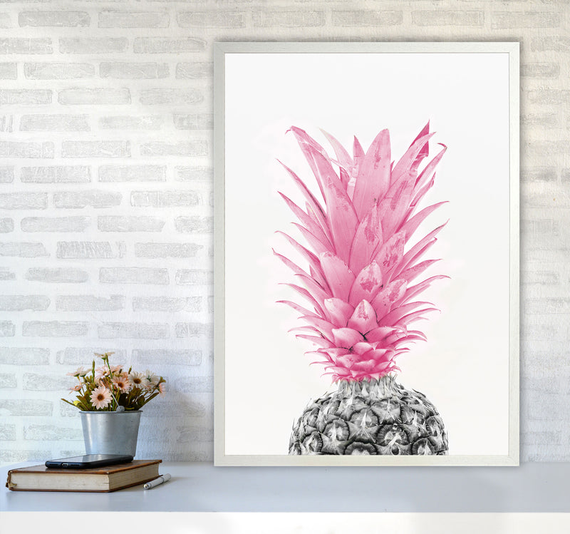 Black And Pink Pineapple Modern Print, Framed Kitchen Wall Art A1 Oak Frame