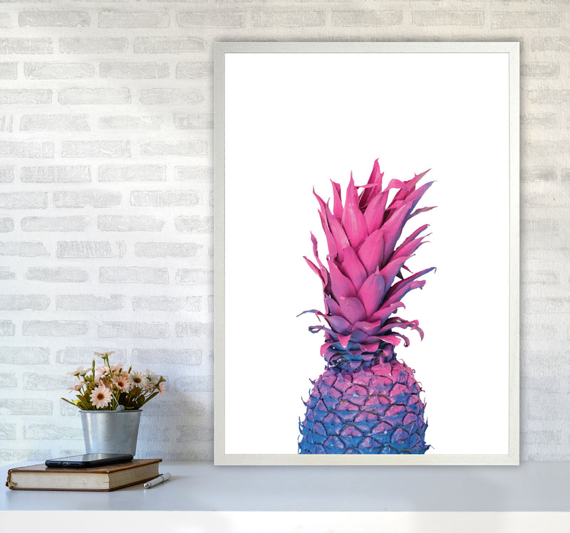 Purple And Blue Pineapple Modern Print A1 Oak Frame