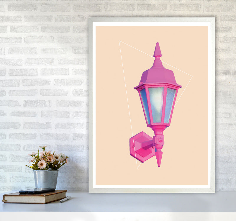 Pink Geo Lamp Modern Print A1 Oak Frame
