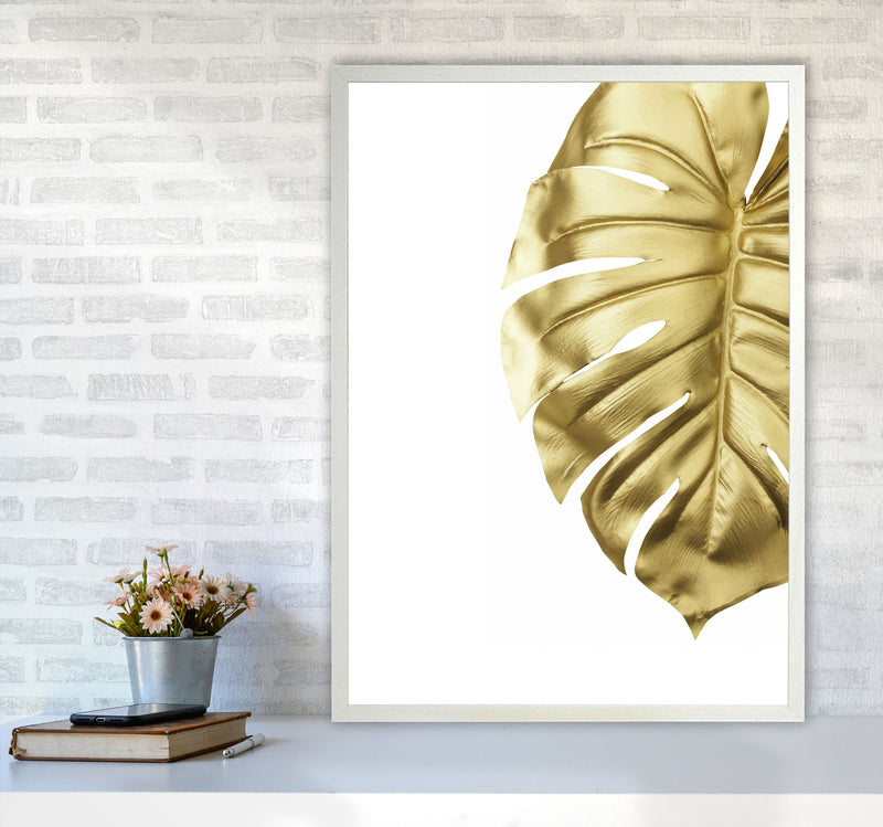 Gold Monstera Modern Print, Framed Botanical & Nature Art Print A1 Oak Frame