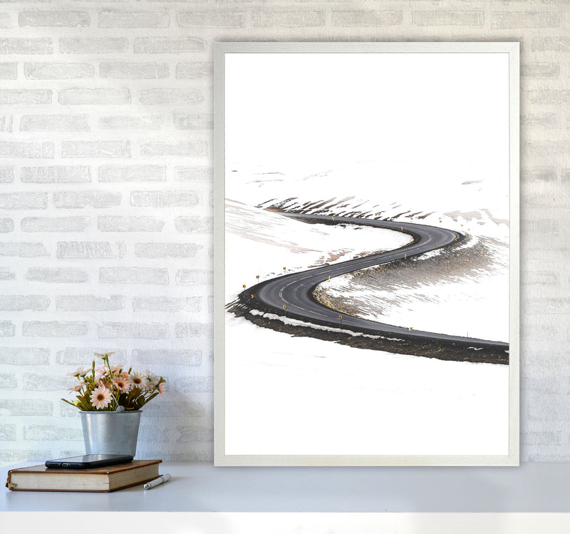 Snowy Road Pass Modern Print A1 Oak Frame