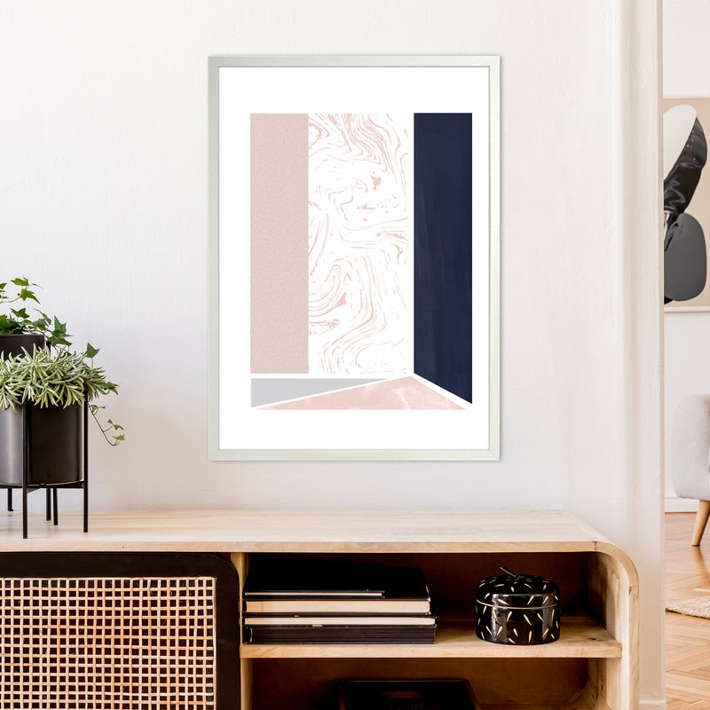 Navy And Marble Pink 2 Art Print by Pixy Paper A1 Oak Frame