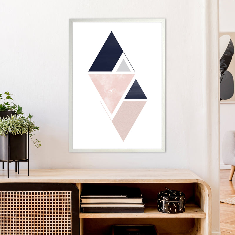 Navy And Marble Pink 3 Art Print by Pixy Paper A1 Oak Frame