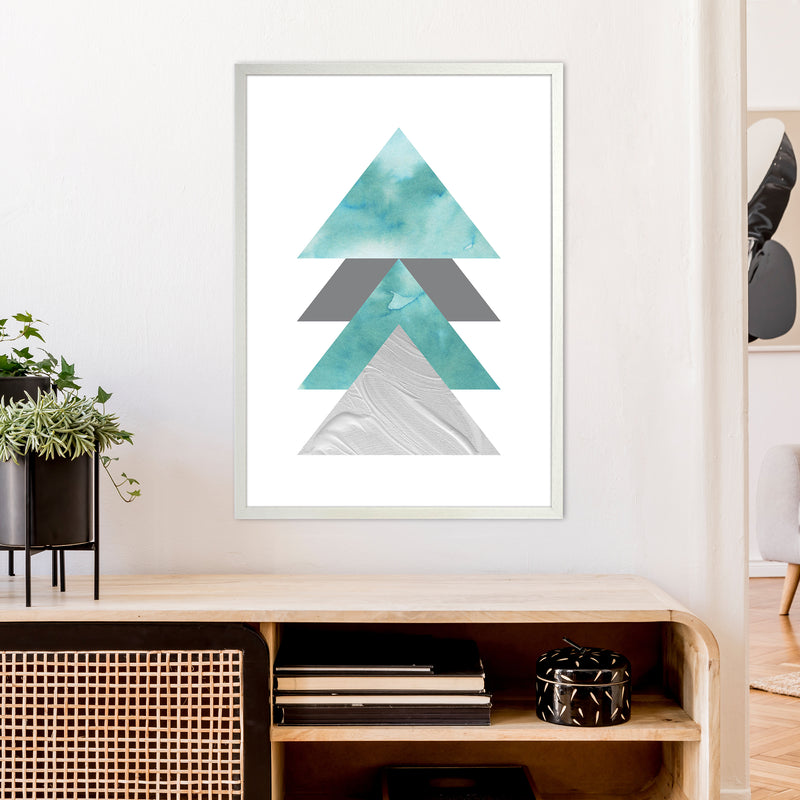 Marble Teal And Silver 2 Art Print by Pixy Paper A1 Oak Frame