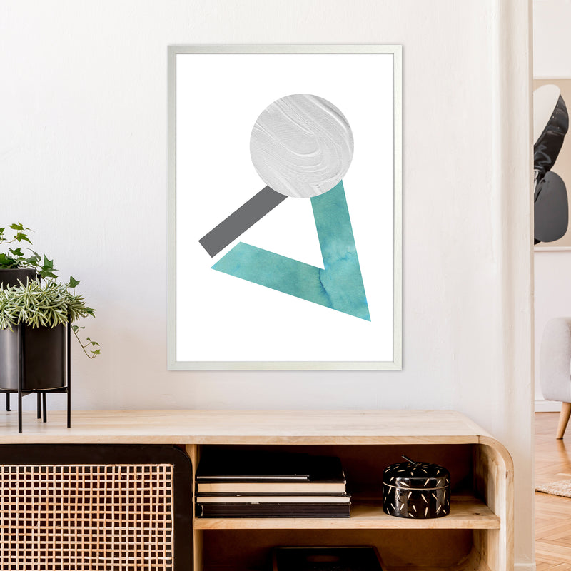 Marble Teal And Silver 3 Art Print by Pixy Paper A1 Oak Frame