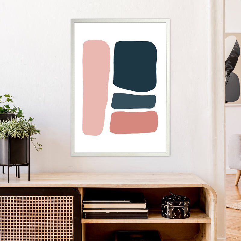 Pink And Navy Abstract Stones 3 Art Print by Pixy Paper A1 Oak Frame