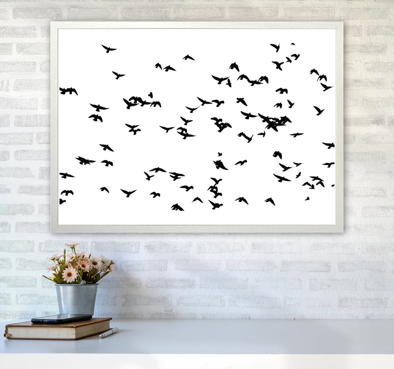 Flock Of Birds Landscape Art Print by Pixy Paper A1 Oak Frame