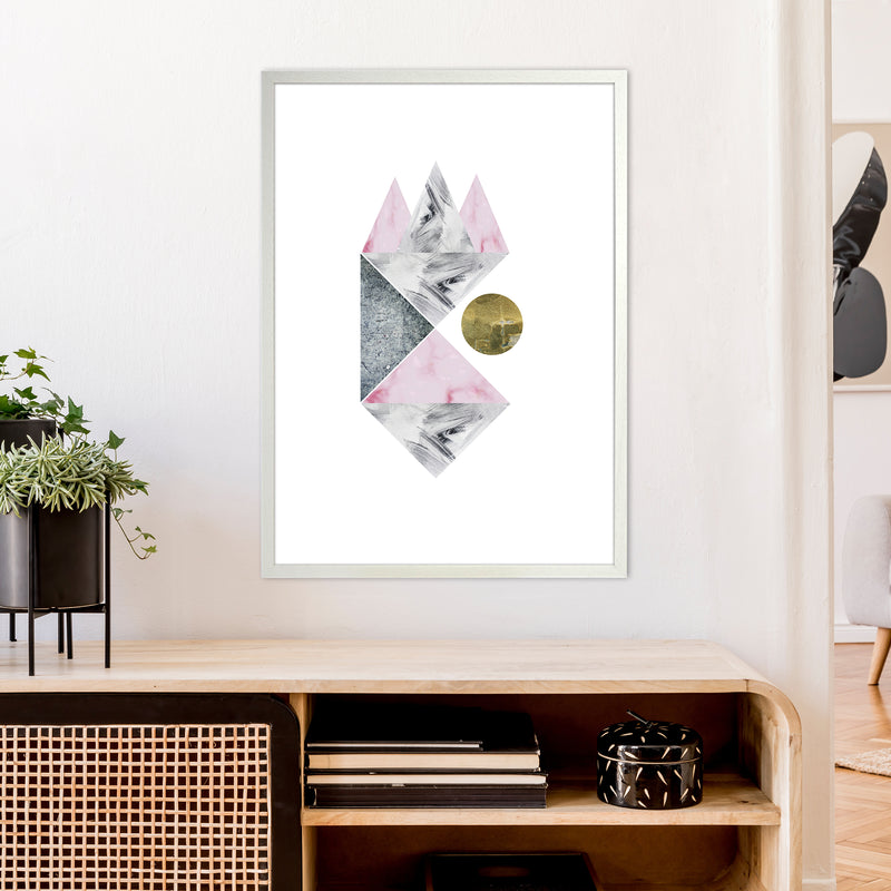 Luna Side Moon Pink And Grey Triangles Abstract  Art Print by Pixy Paper A1 Oak Frame